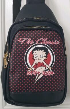 Betty Boop Sling Backpack Crossbody Bag Black Red Polka Dot Faux Leather Small